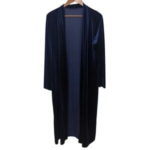 Navy Blue Velvet Open Front Duster Cardigan Longline Kimono Holiday Large/XL